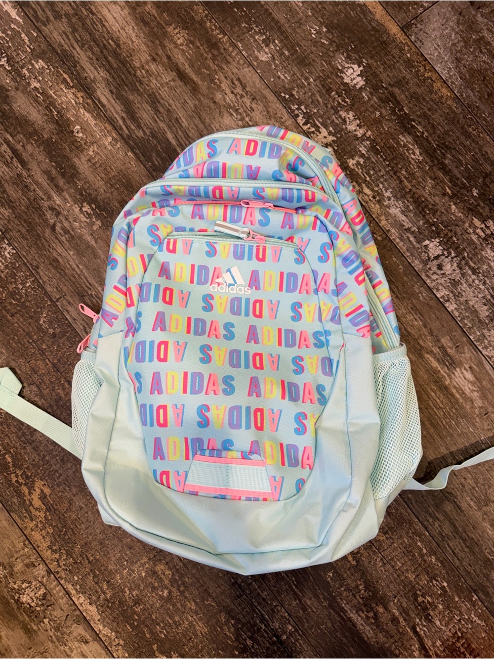 adidas Pastel Blue Backpack with Multicolor Logo Print